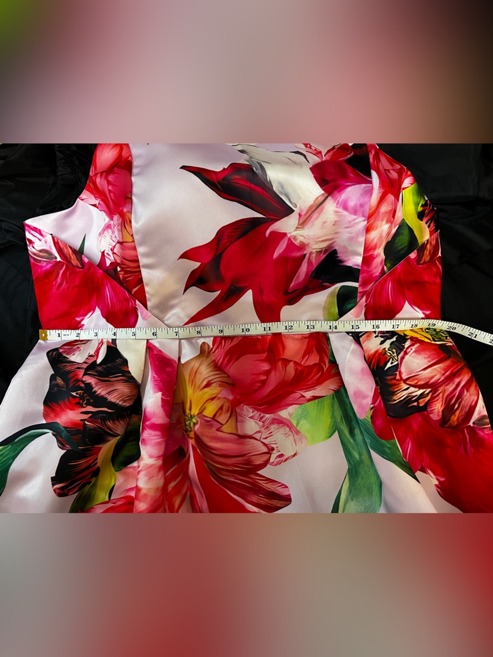Pink Floral A-Line Dress with Red and Green Blooms - Picture 12 of 14